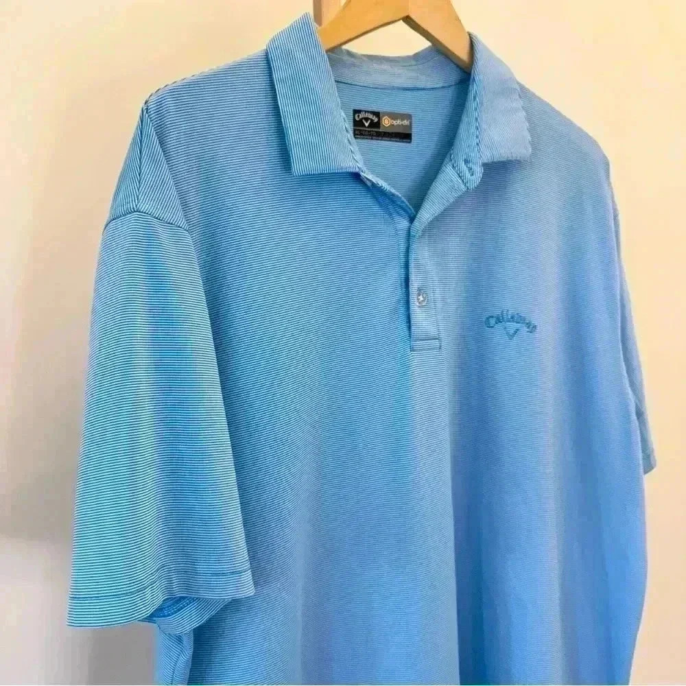 Men's Callaway XL Blue Golf Polo Shirt Short Sleeve Subtle Stripe Opti-Dri